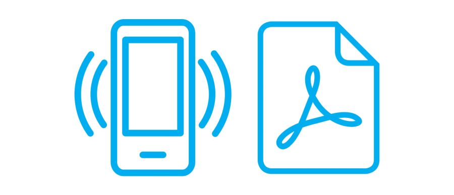 Icono de teléfono y documento PDF en color azul
