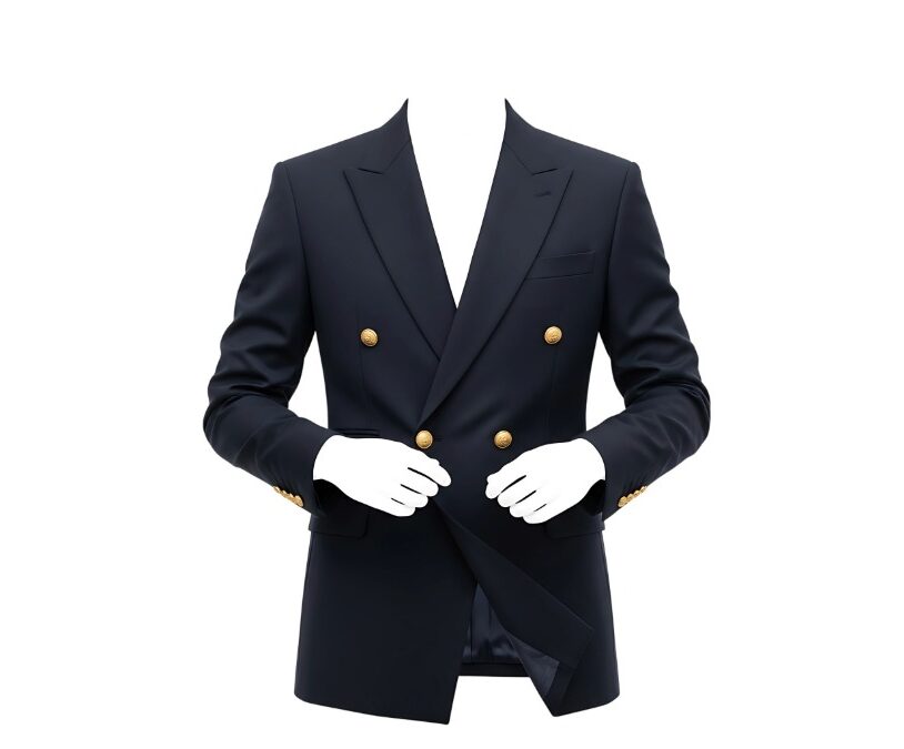 Chaqueta navy blazer con botones dorados y sin cuerpo visible